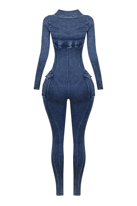 Mineral Washed Jumpsuit With Cardigan