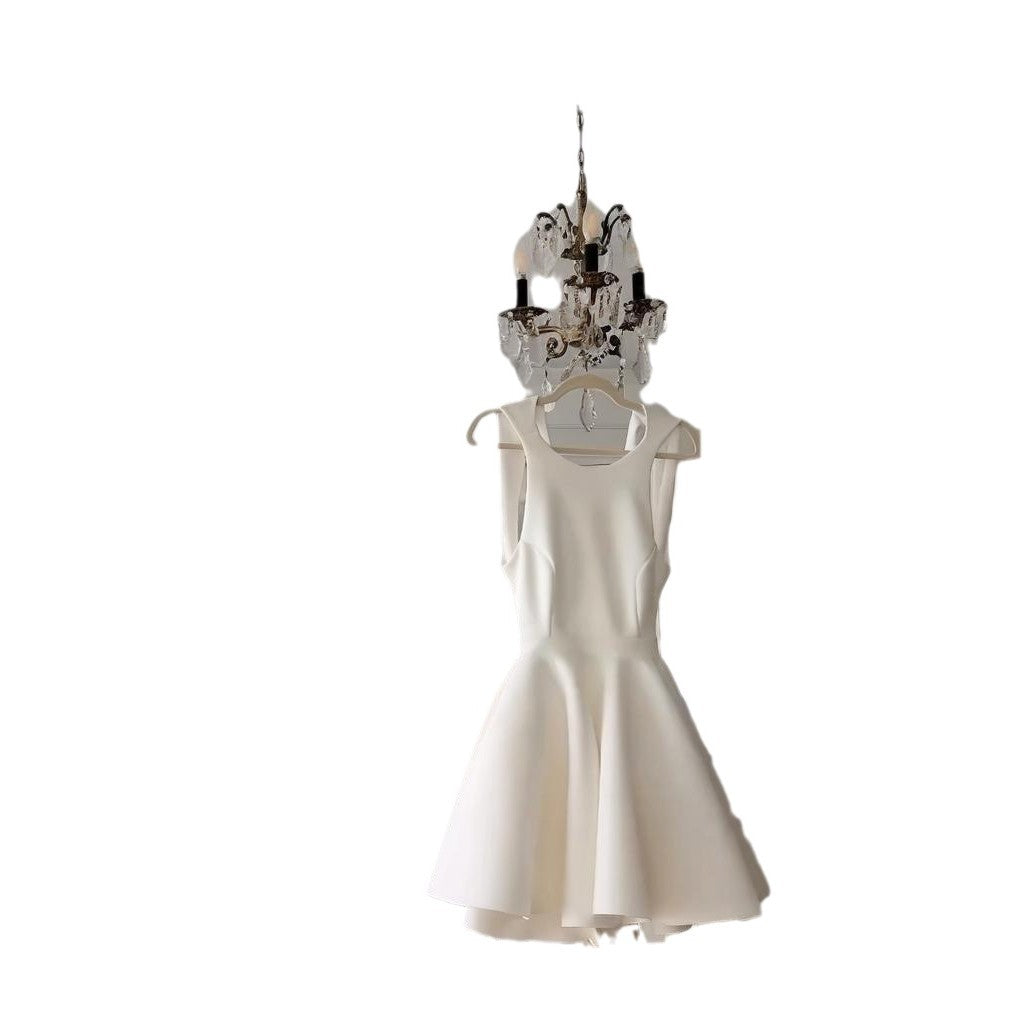 White sleeveless off-shoulder mini dress