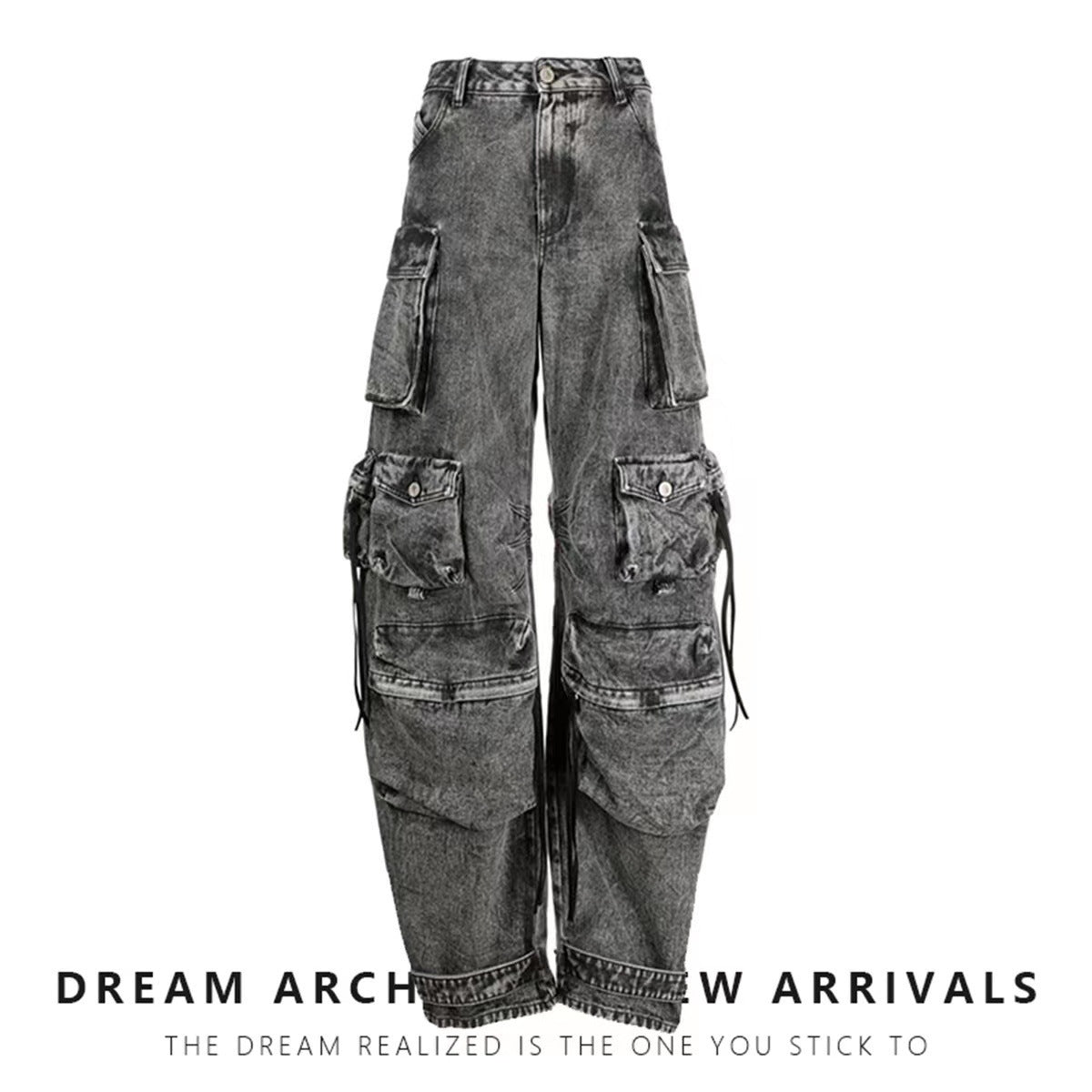 Patchwork multi-pocket cargo wide-leg pants