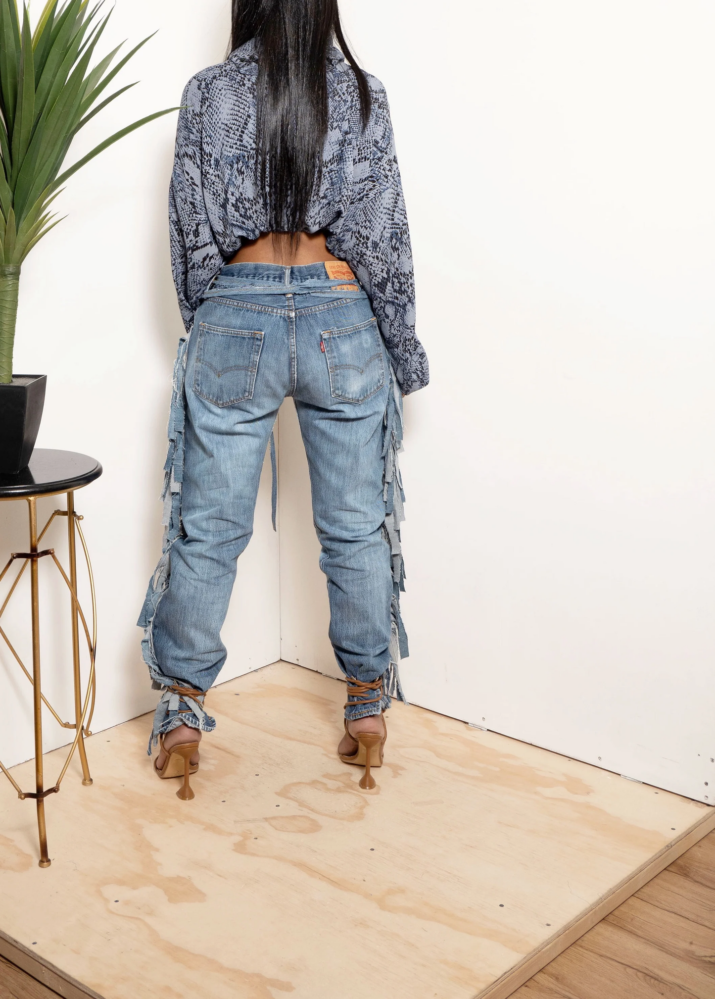 Denim tassel pants + belt