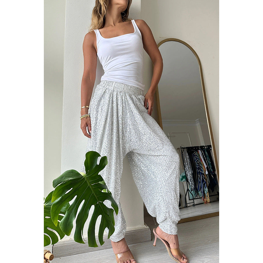 Elastic waist casual sequined bloomers