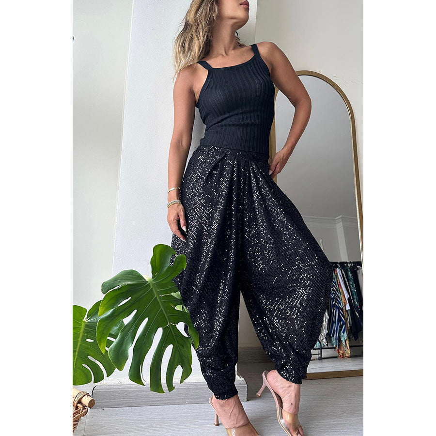 Elastic waist casual sequined bloomers