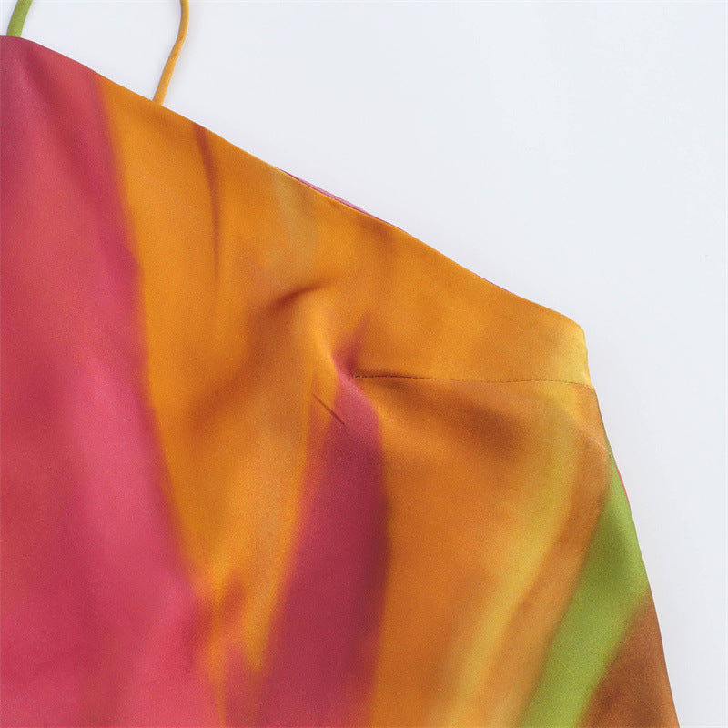 Satin Floral Ombre Halter Back Maxi Dress