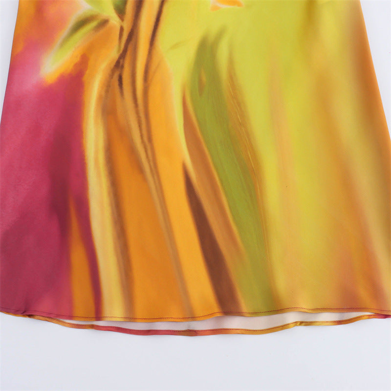 Satin Floral Ombre Halter Back Maxi Dress
