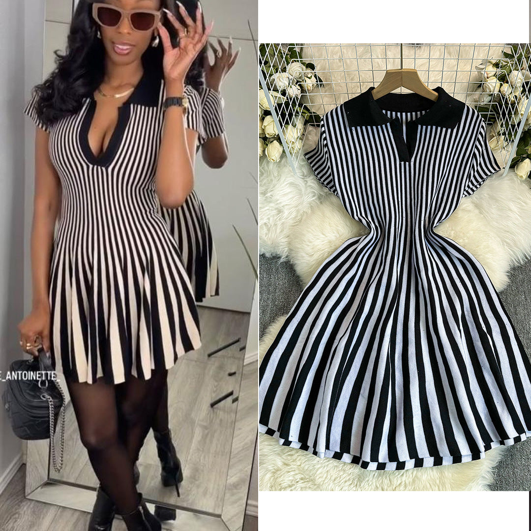 Ruffled knit fit and flare mini dress