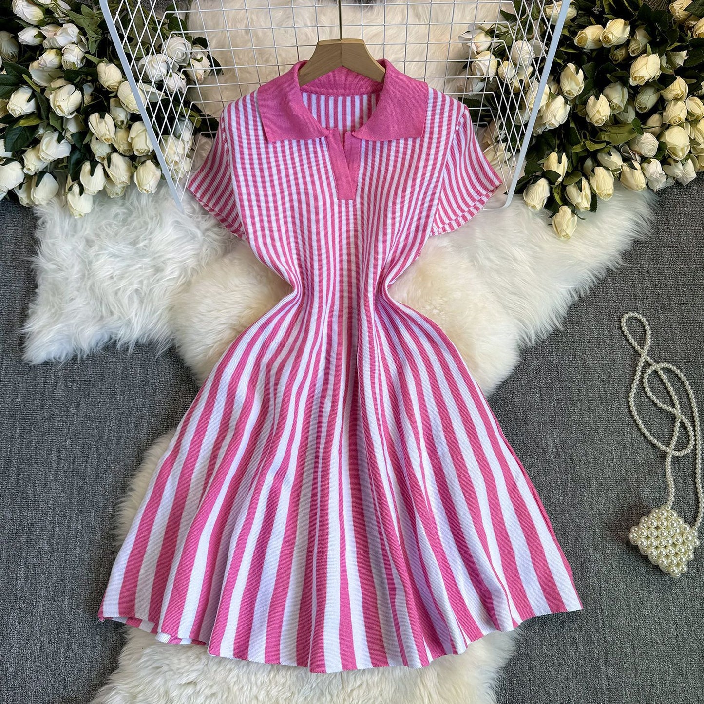 Ruffled knit fit and flare mini dress