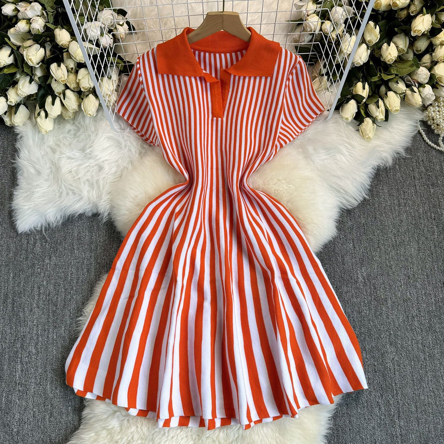 Ruffled knit fit and flare mini dress