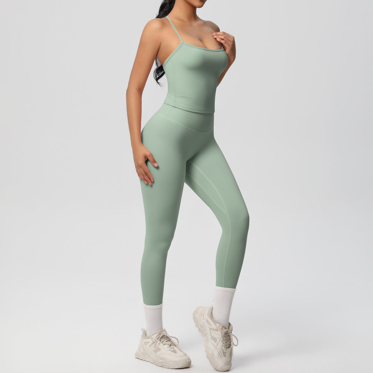 Belly-controlling high waist sports sling yoga suit