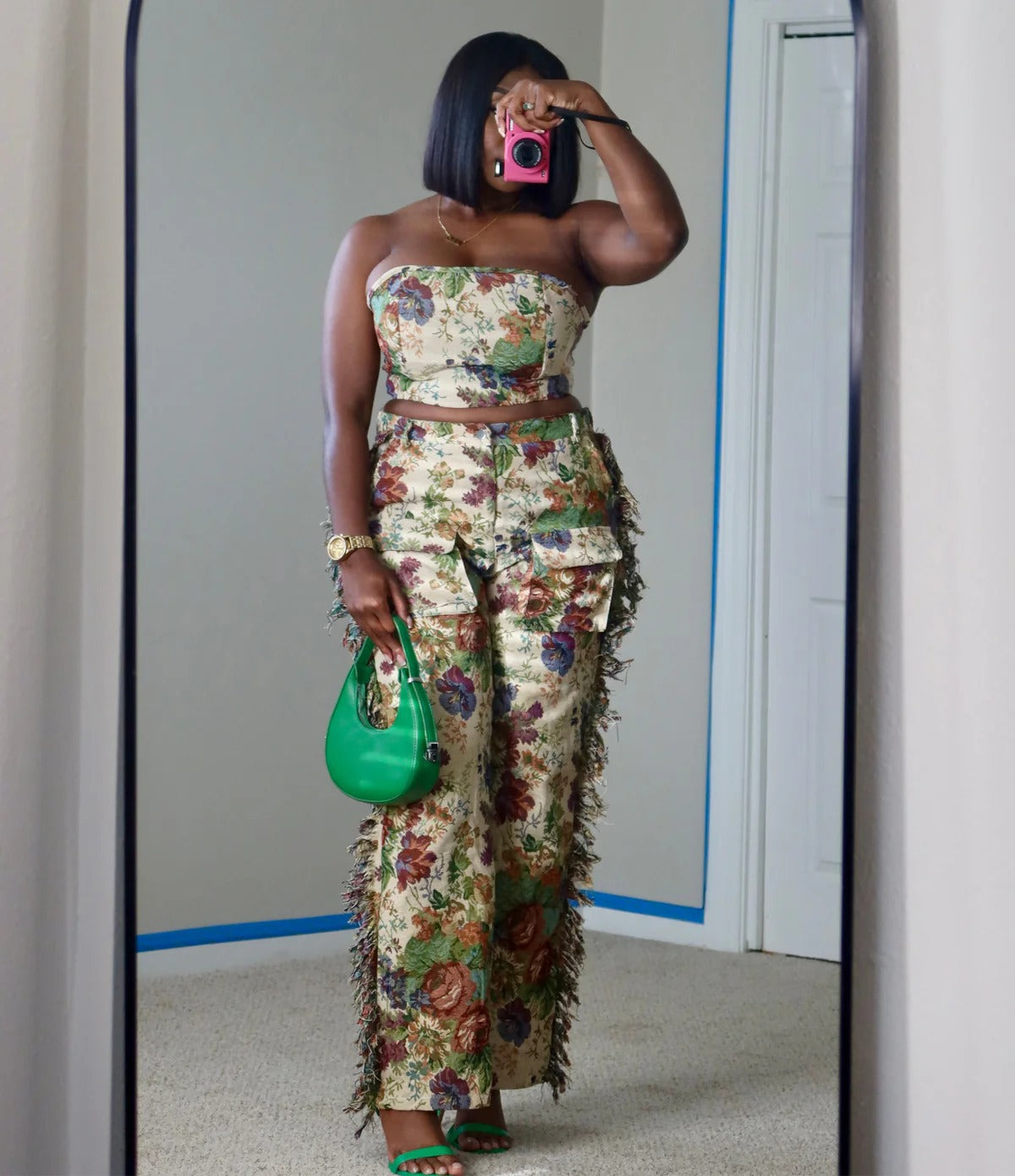 Lace-up Bustier Tassel Trousers Jacquard Suit