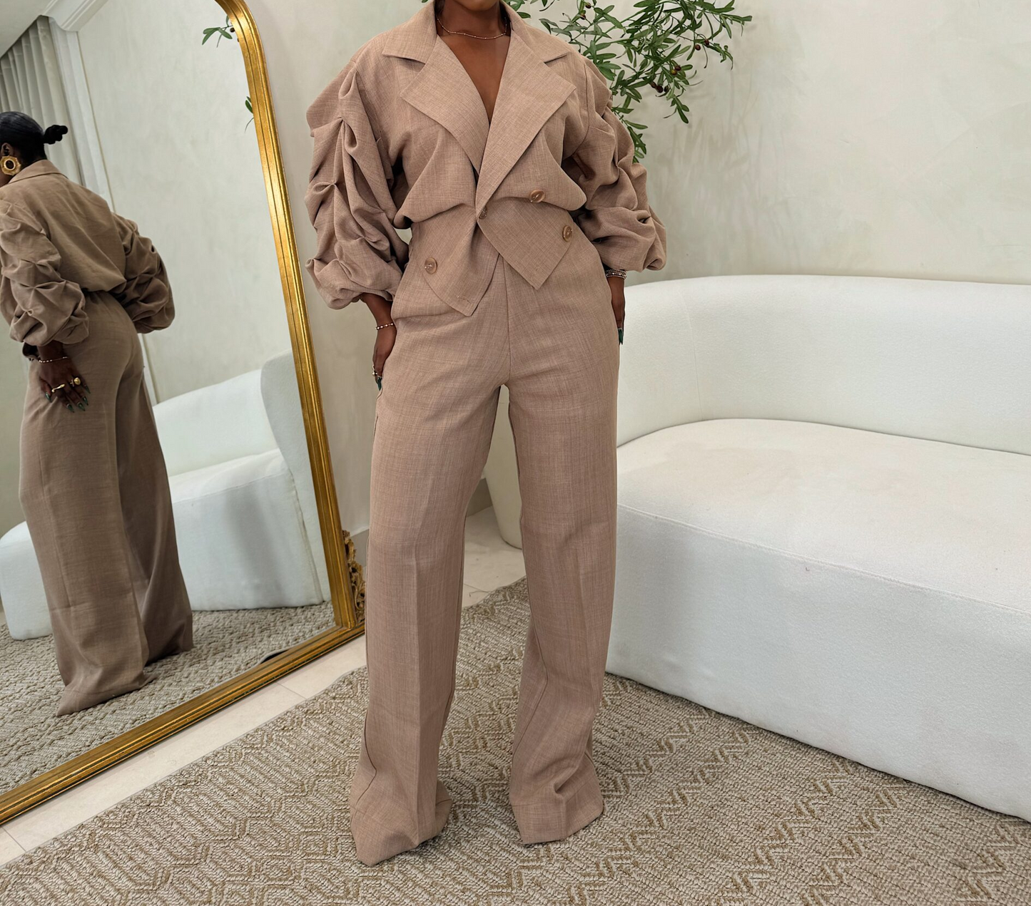 Linen pant and detailed crop jacket co-ord