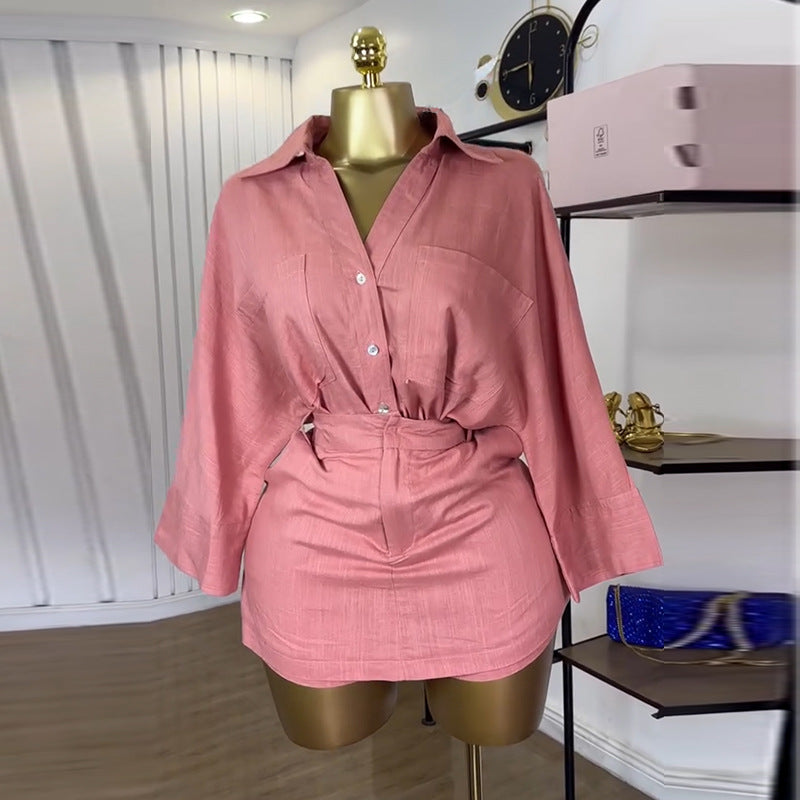 Batwing Sleeve Shirt High Waist Skirt Two-Piece Set