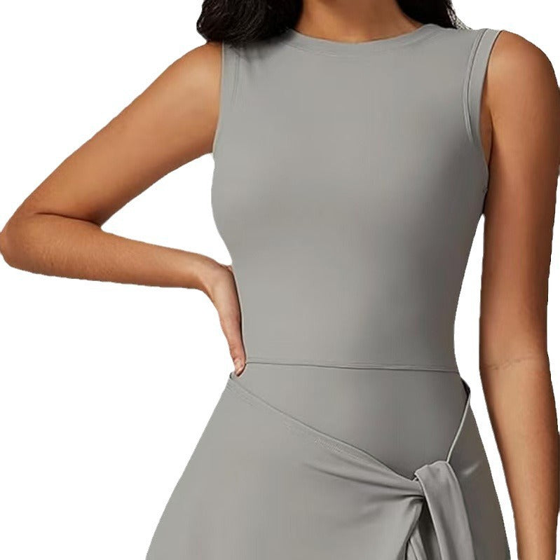 Fake two-piece anti-exposure tight sports dress