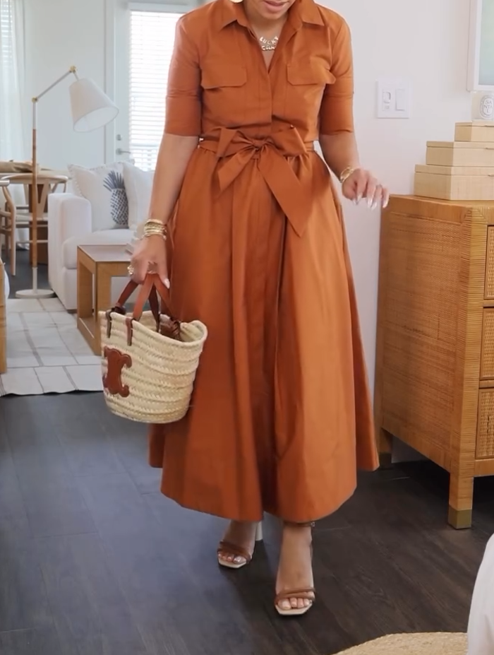 Short-sleeved elegant poplin dress