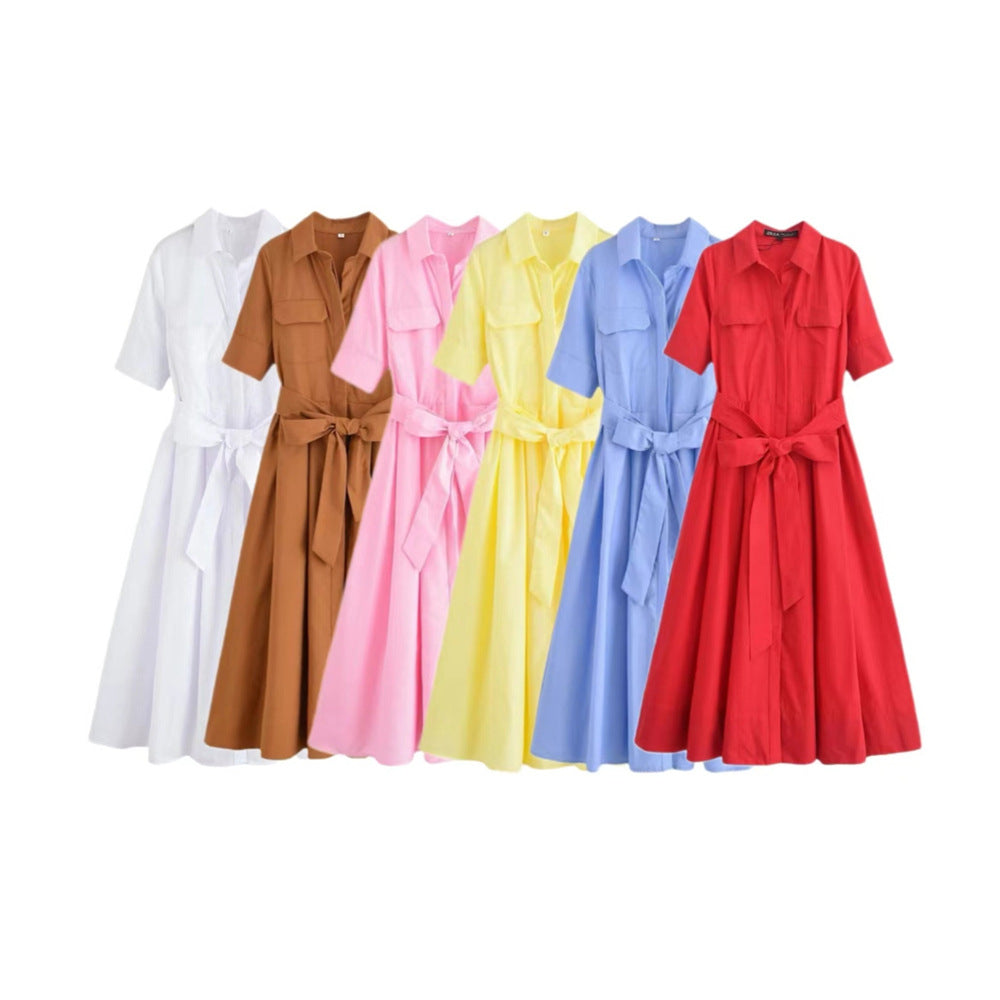 Short-sleeved elegant poplin dress