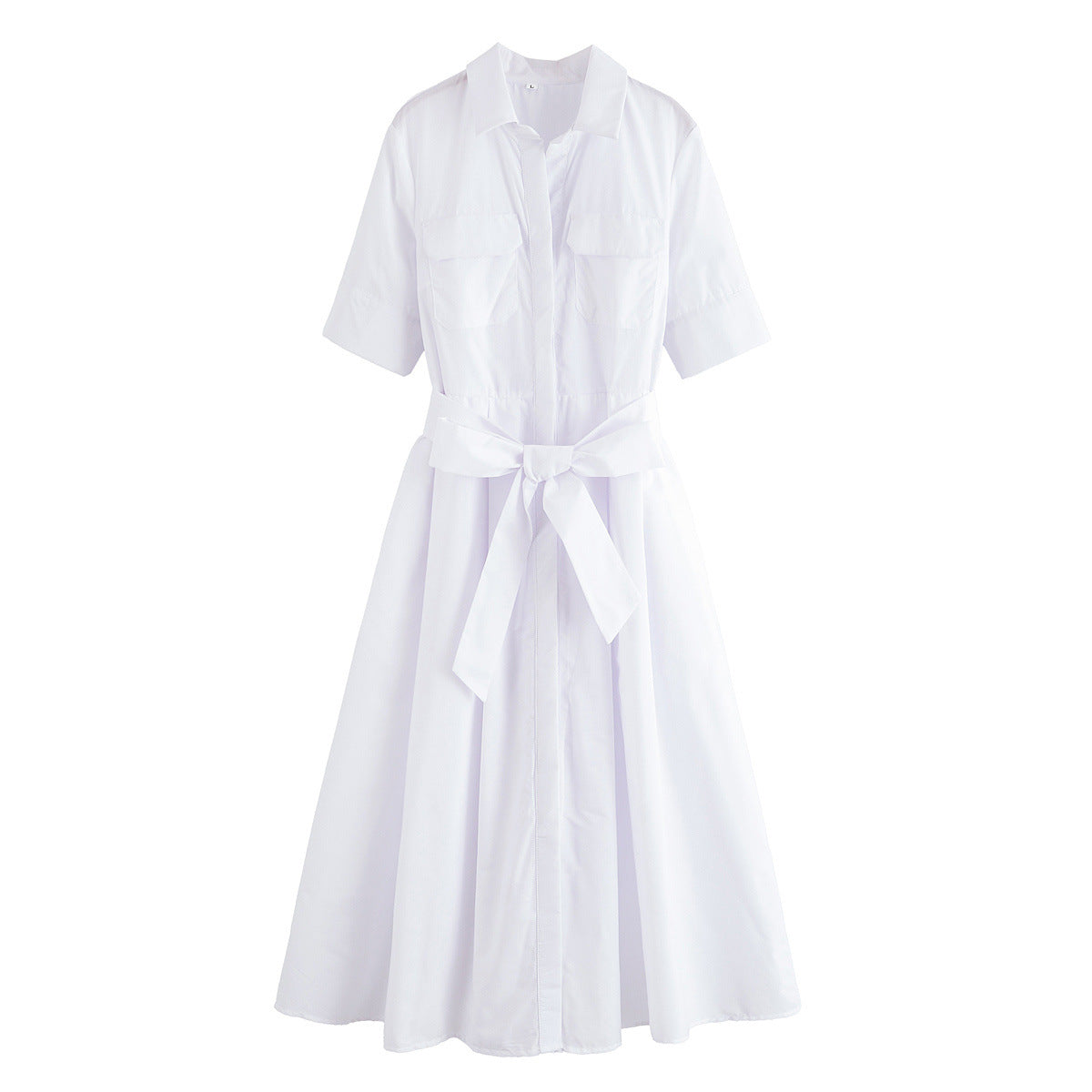 Short-sleeved elegant poplin dress