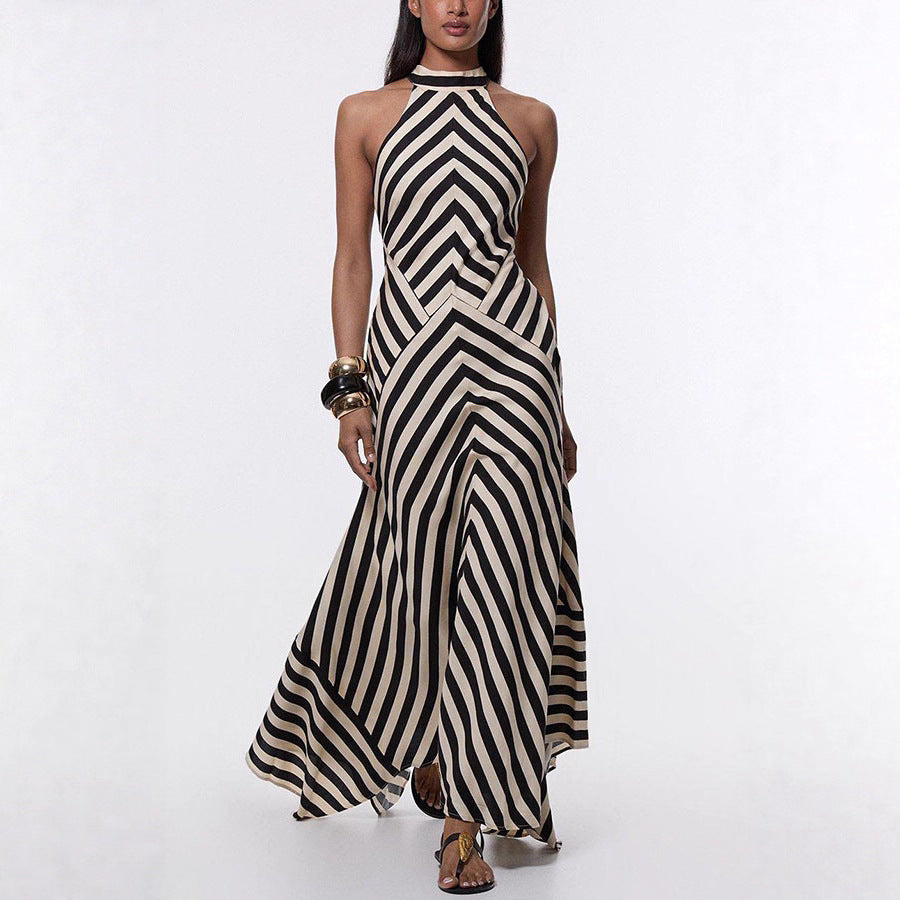 Sleeveless backless striped maxi dress