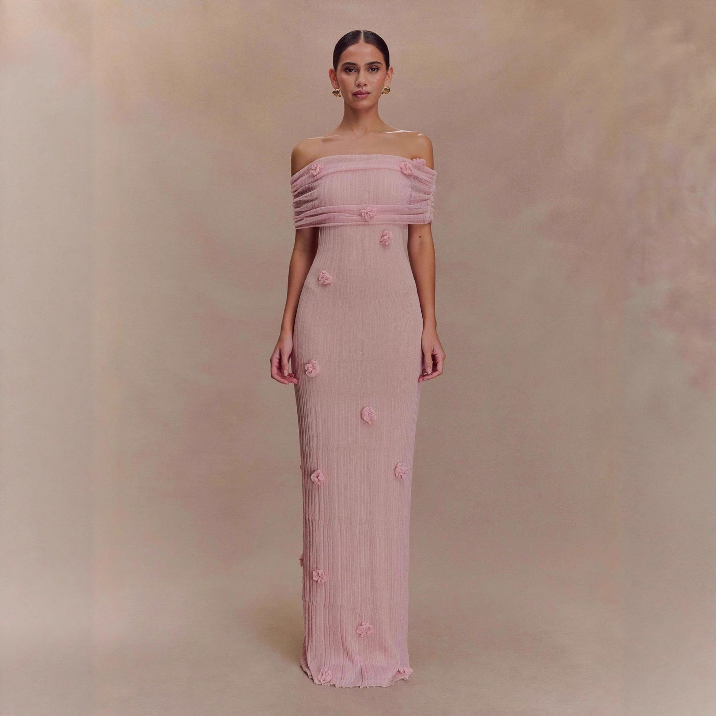 Women's slim-fitting three-dimensional flower hip skirt one-shoulder evening dress long skirt