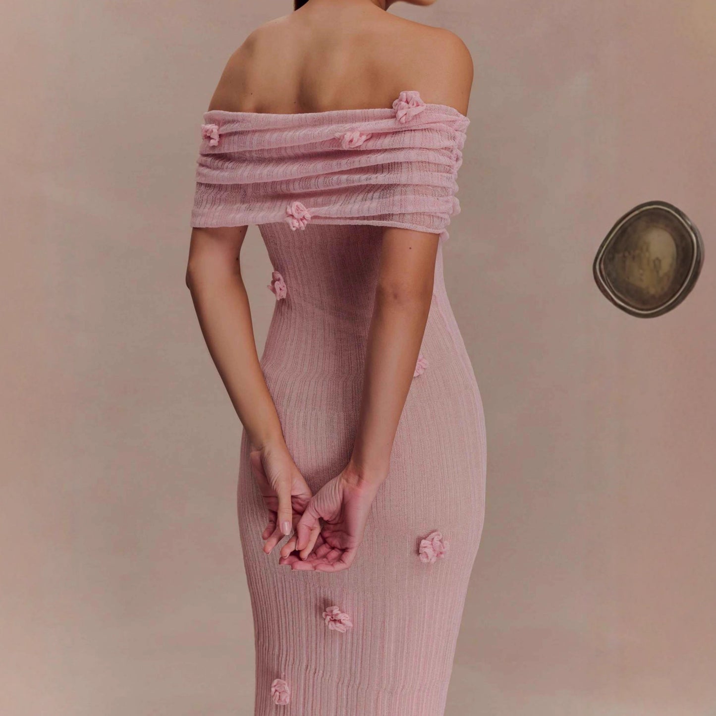 Women's slim-fitting three-dimensional flower hip skirt one-shoulder evening dress long skirt