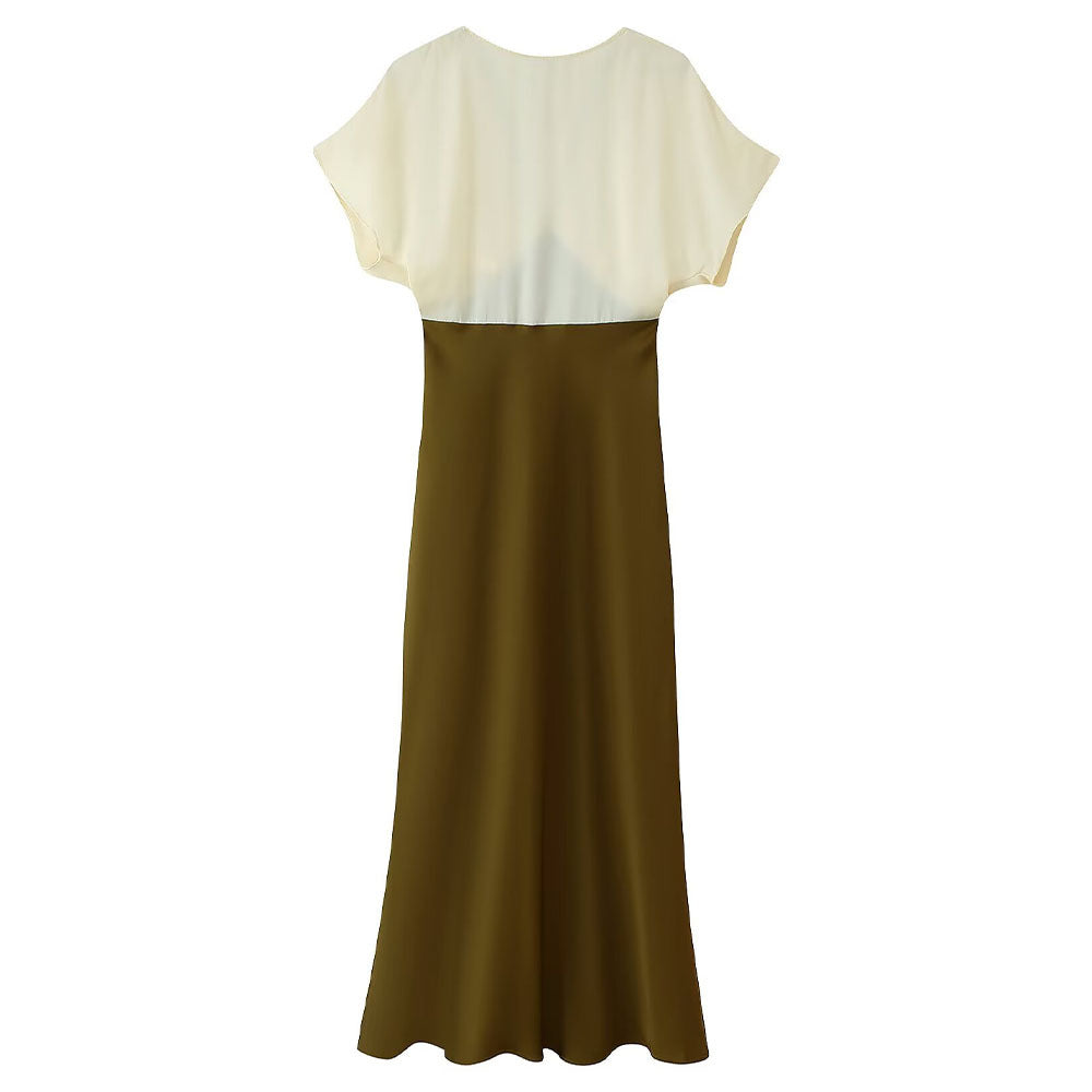 Contrast lace satin dress