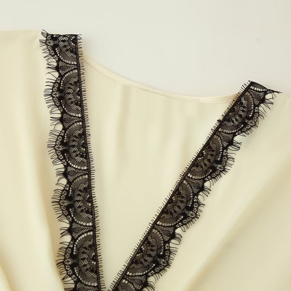Contrast lace satin dress