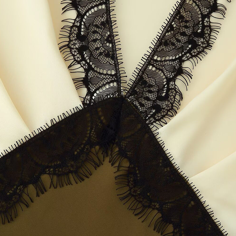 Contrast lace satin dress