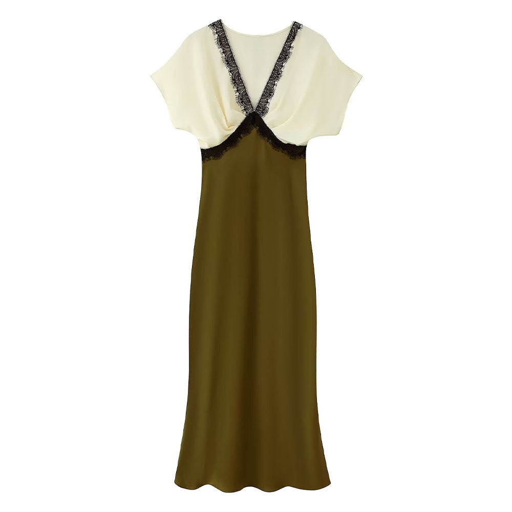 Contrast lace satin dress