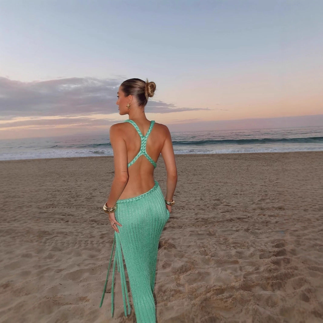 Backless knitted camisole with long skirt