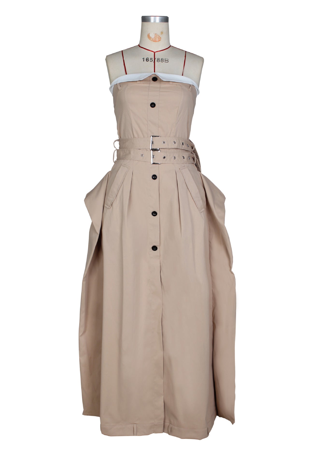Single-breasted double-belt wrap dress with a wide skirt