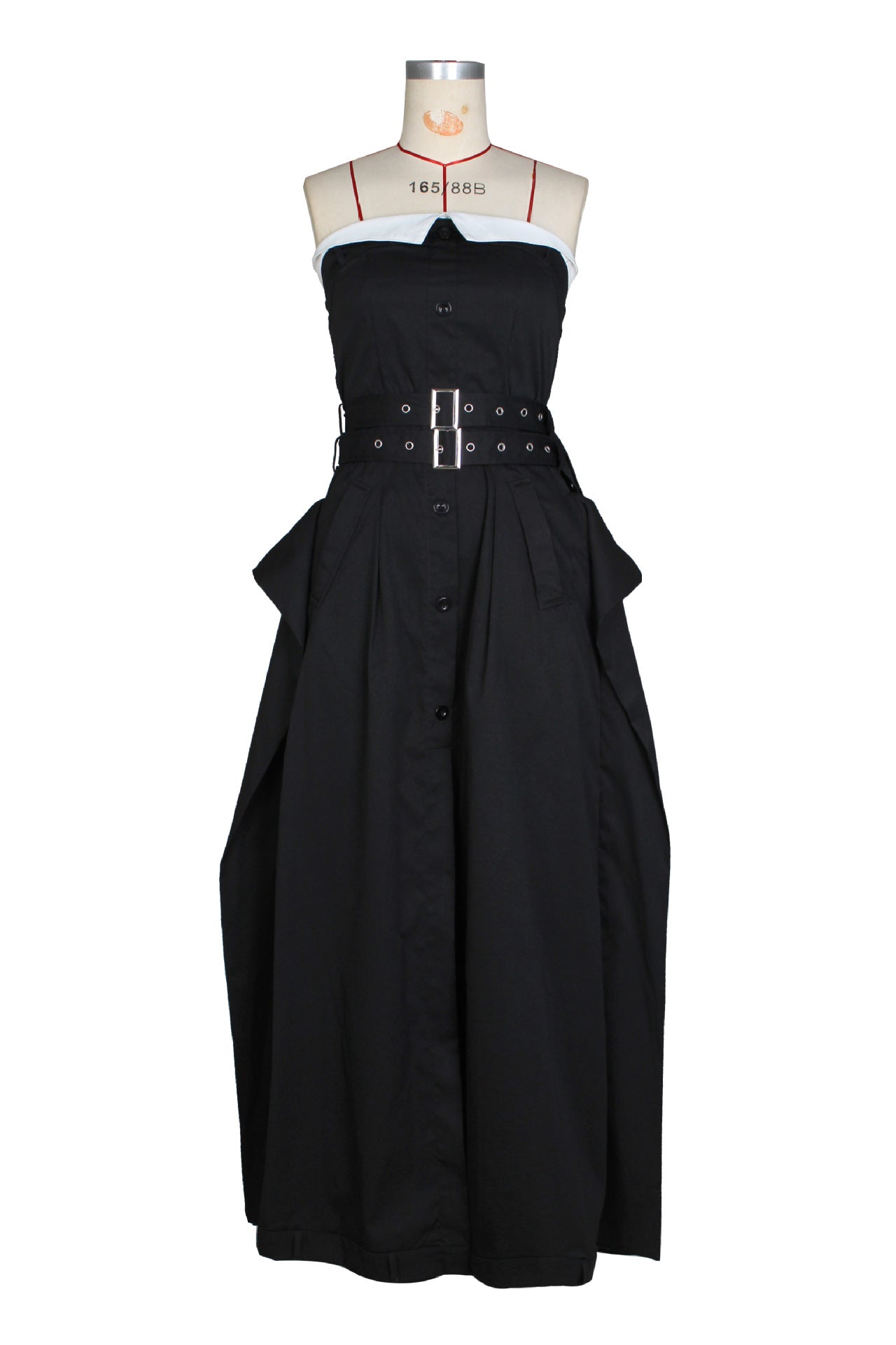 Single-breasted double-belt wrap dress with a wide skirt