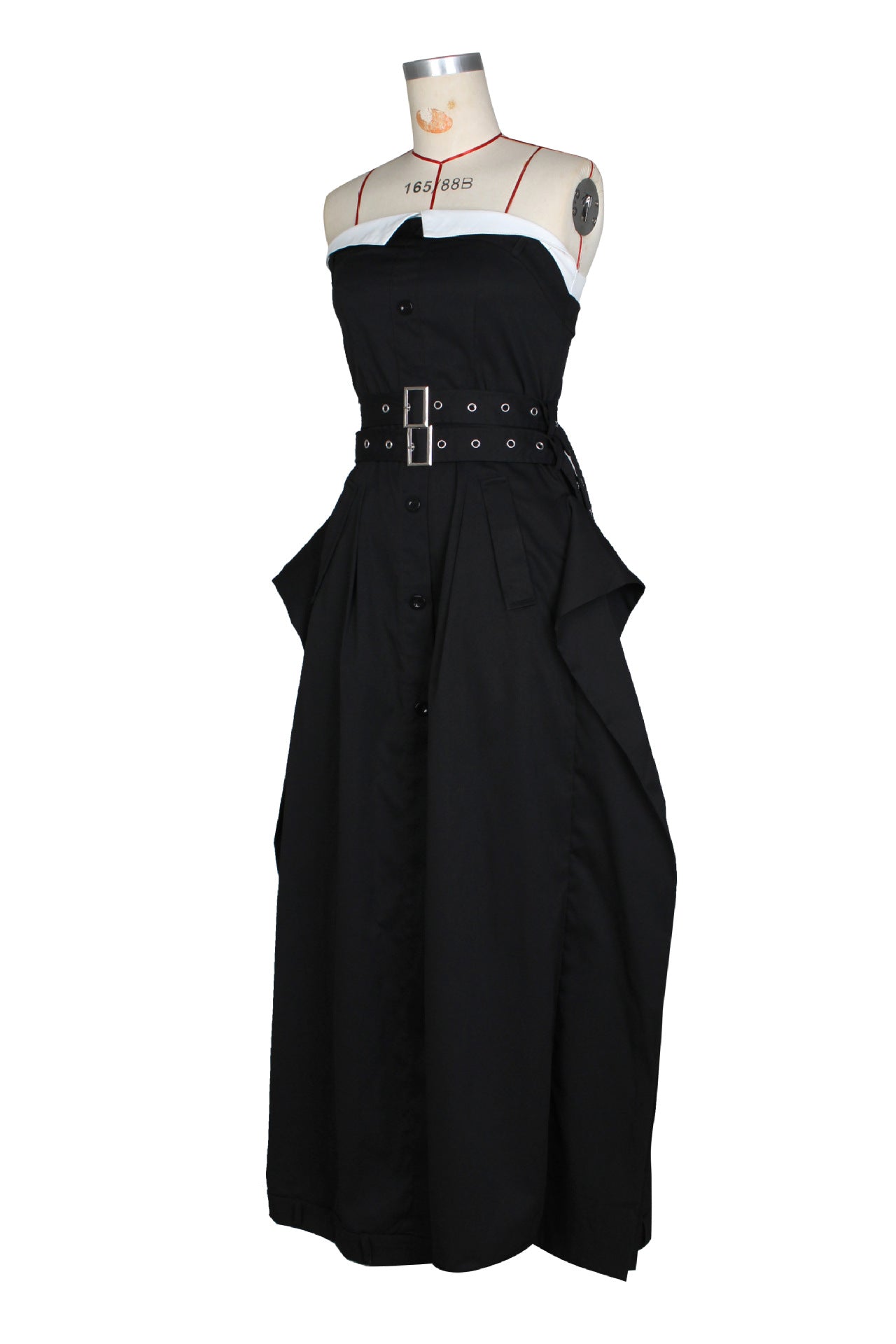 Single-breasted double-belt wrap dress with a wide skirt