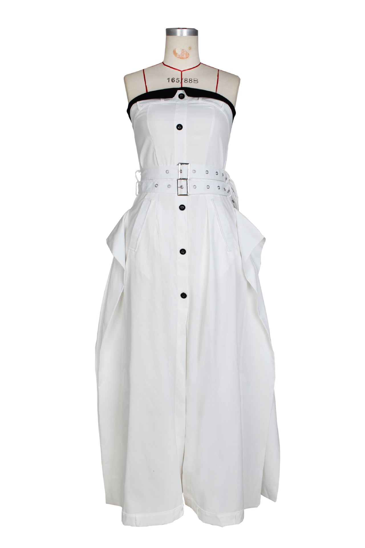 Single-breasted double-belt wrap dress with a wide skirt