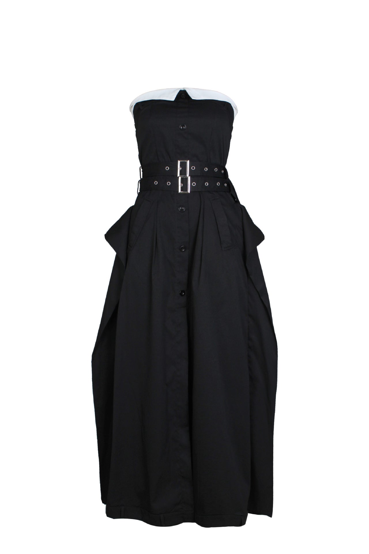 Single-breasted double-belt wrap dress with a wide skirt