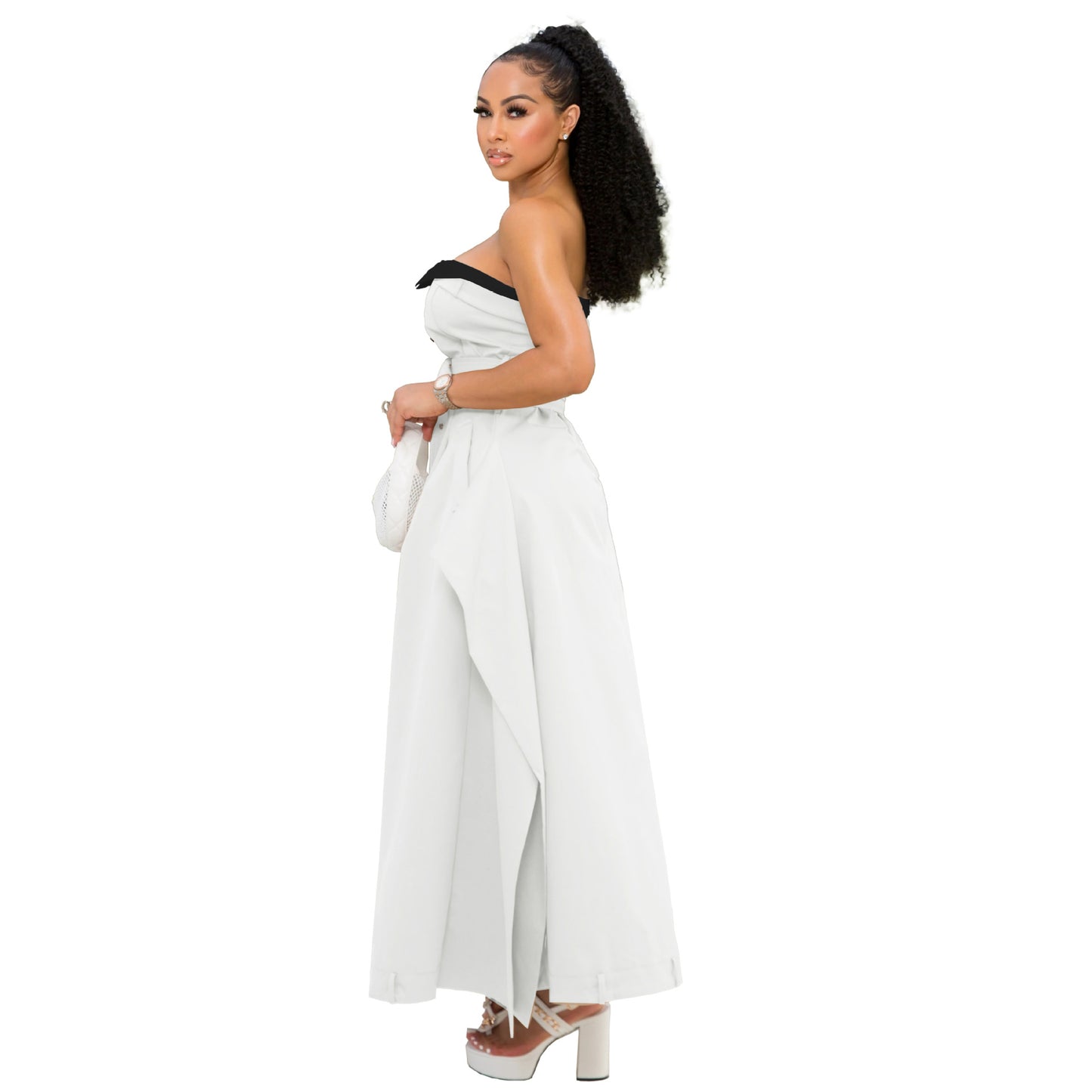 Single-breasted double-belt wrap dress with a wide skirt