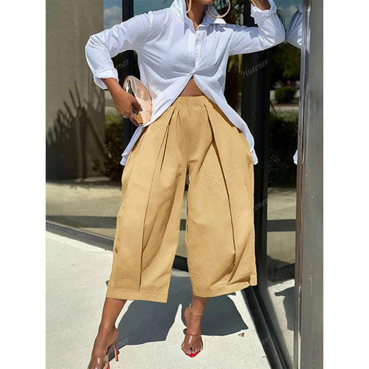 Women's Casual Khaki Loose Pants with Elastic Waist