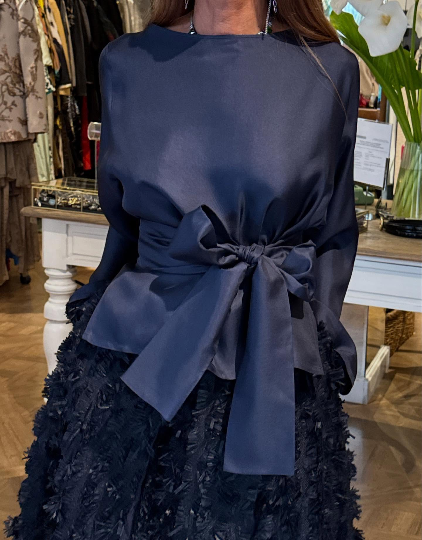 Chiffon-paneled midi skirt