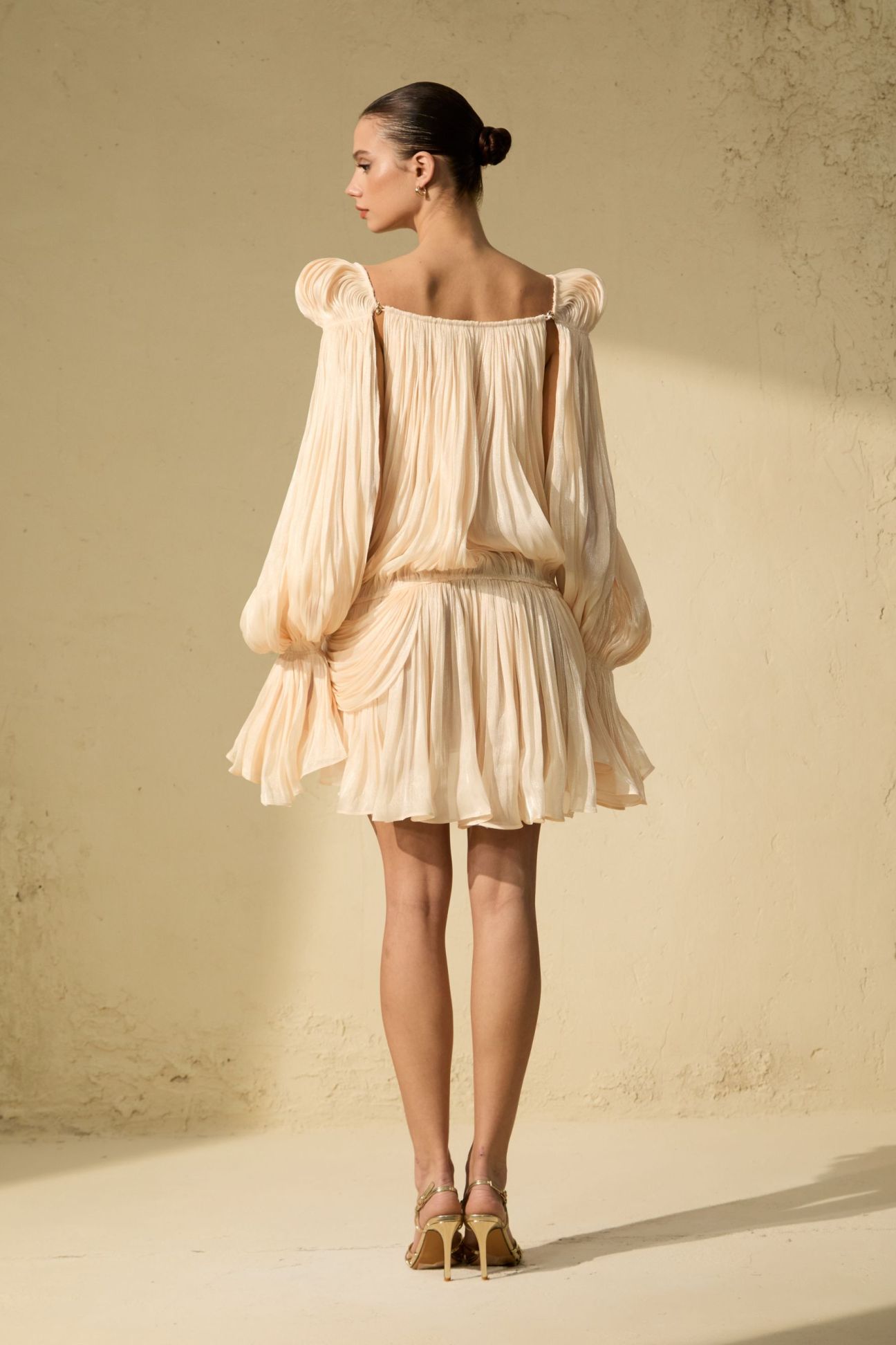Pleated Ruffle Mini Dress