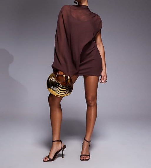 High-neck flowy asymmetric mini dress
