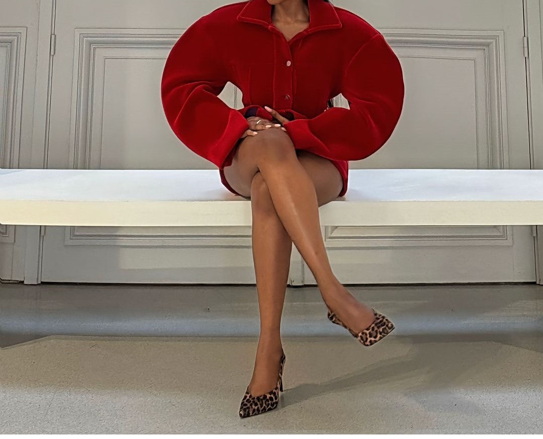 Curved Sleeve Velvet Dress