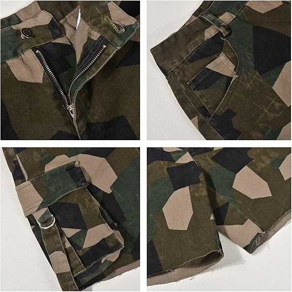 Orange vest + camouflage cargo shorts set