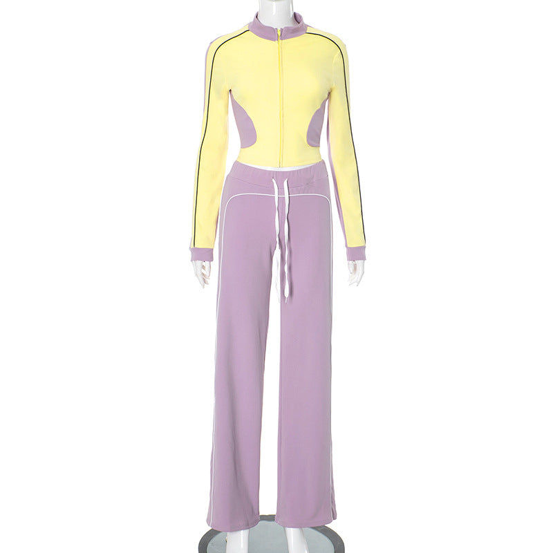 Gray stretch pants track suit