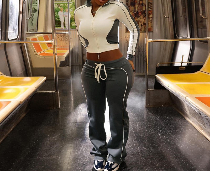 Gray stretch pants track suit