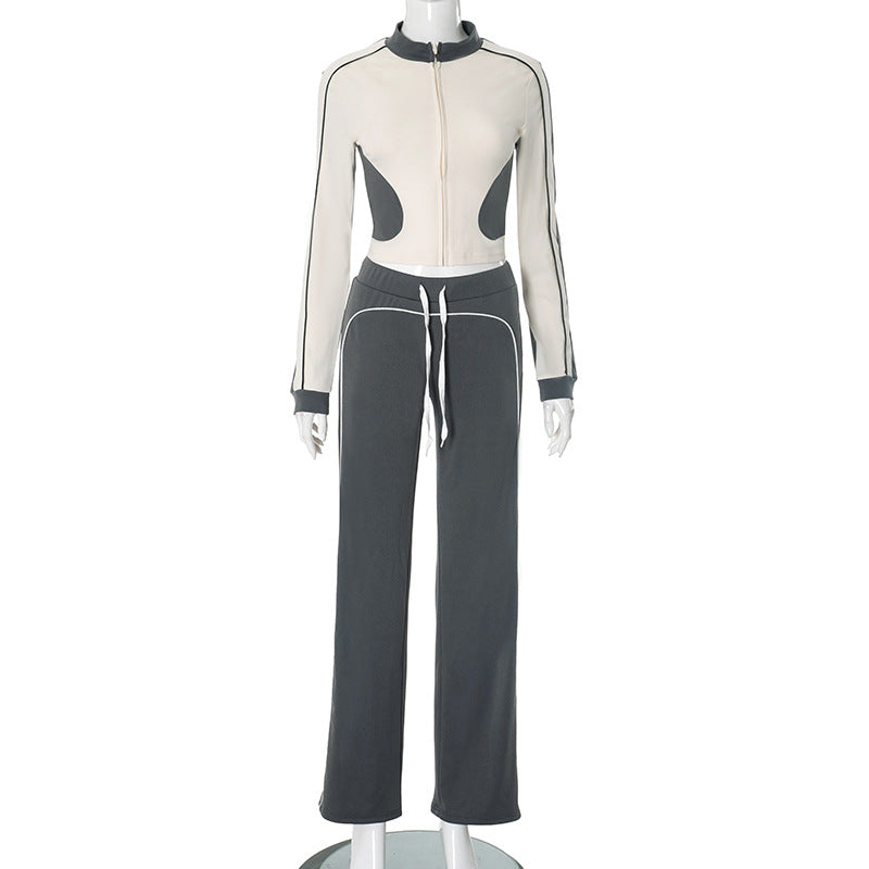 Gray stretch pants track suit