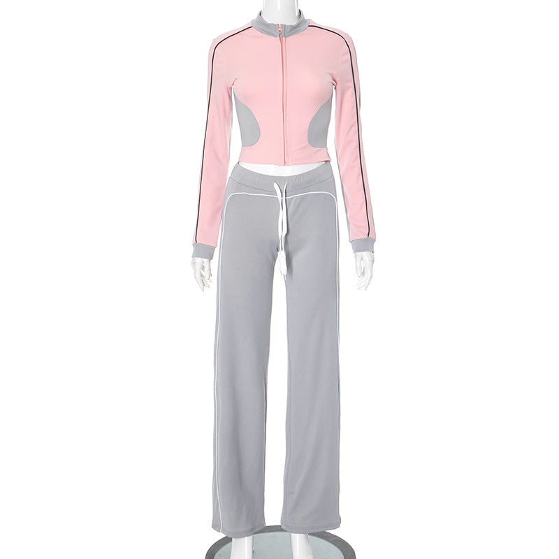 Gray stretch pants track suit