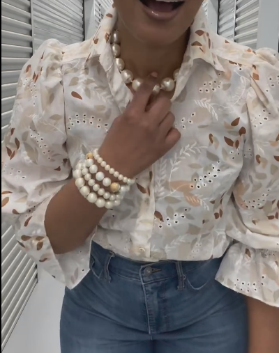 Leaf cutout sleeve shirt