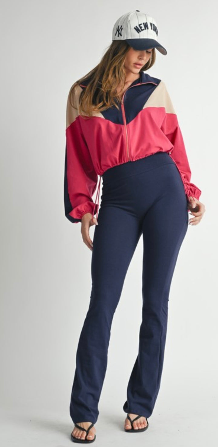 Two-piece trousers with drawstring jacket