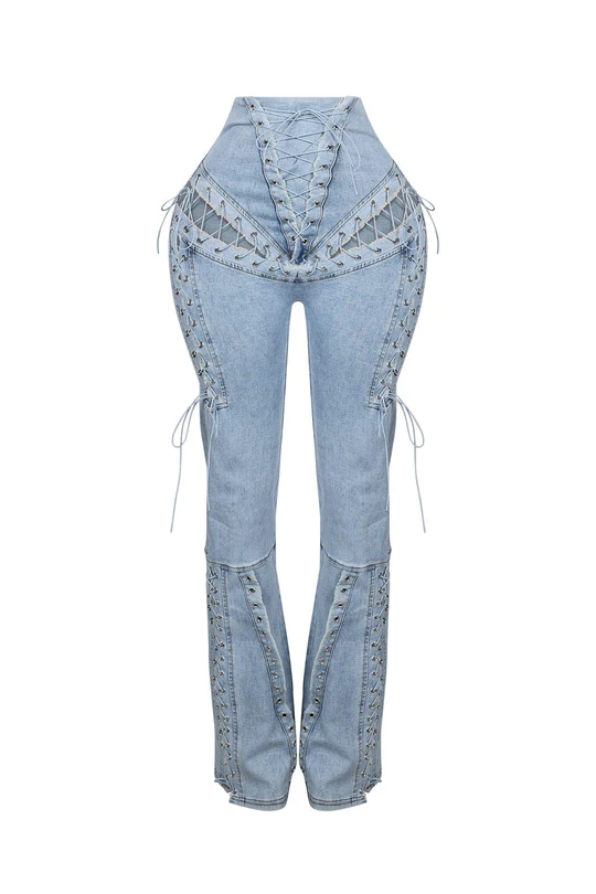 High Waist Lace Up Jeans