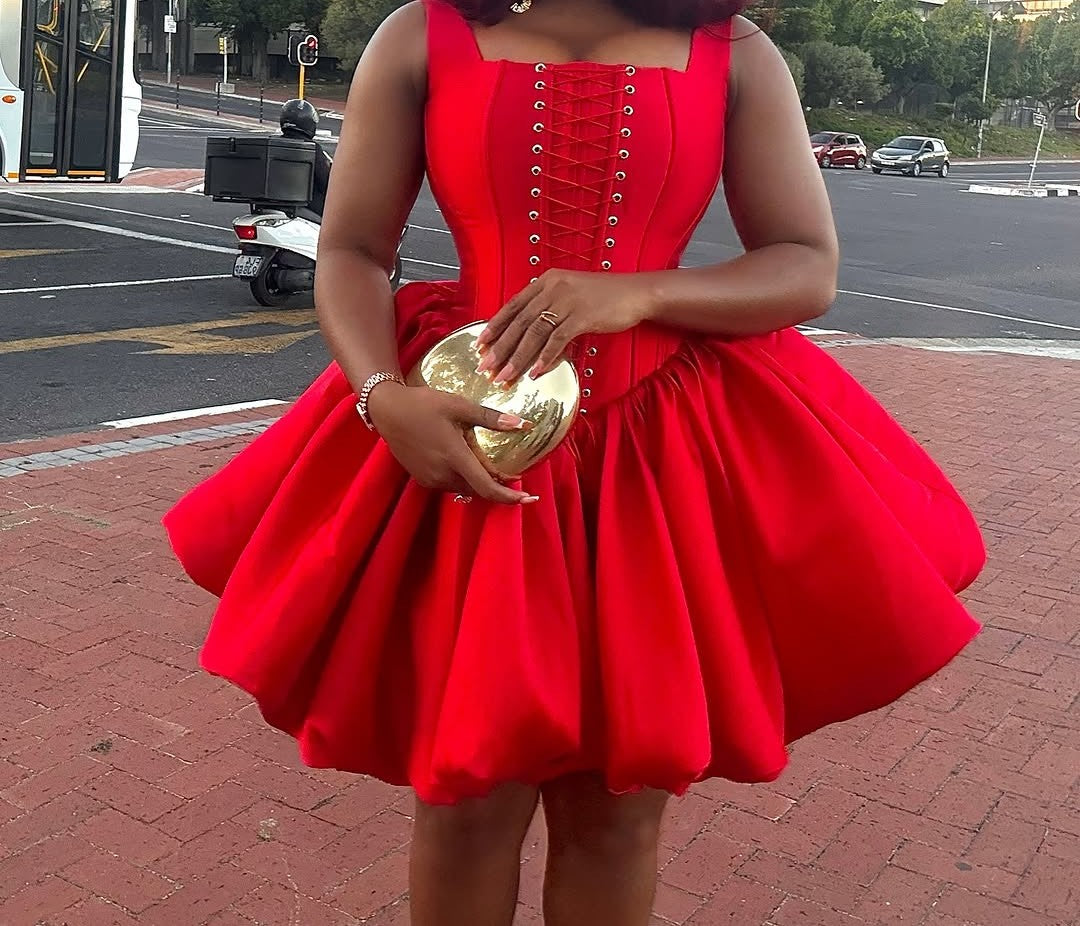 Red corset bud dress