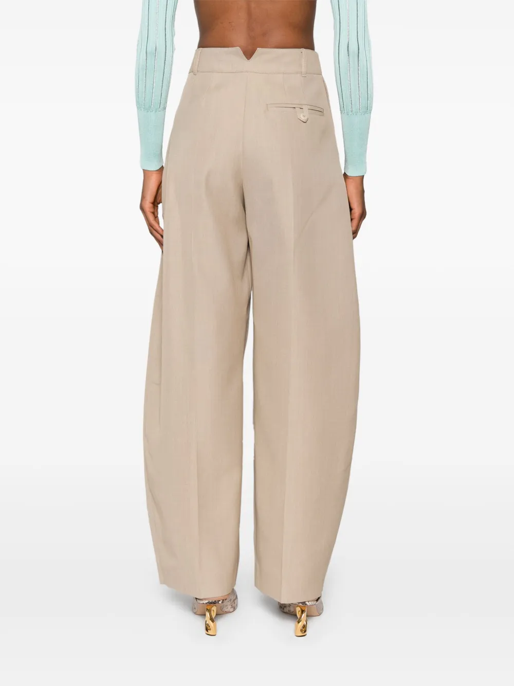 Sand Beige High Waisted Wide Leg Pants