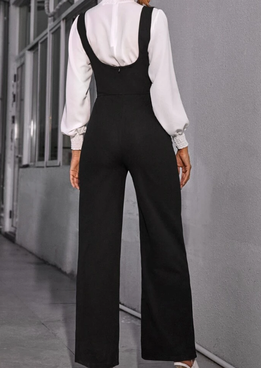 High waist button front wide leg jumpsuit