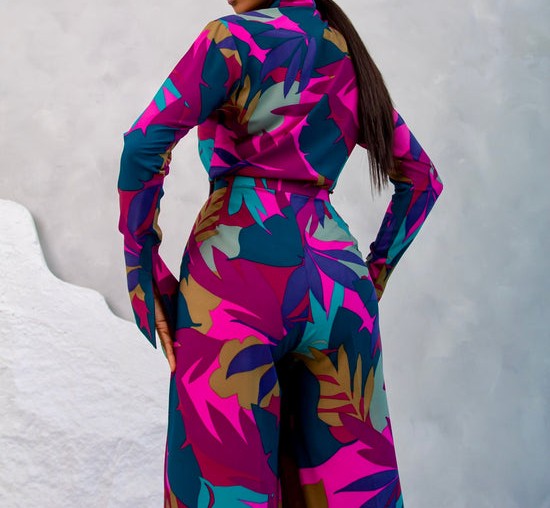Purple Leaf Strappy Two-Piece Set